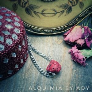 Red Turquoise nugget silver necklace + worry stone success crystal